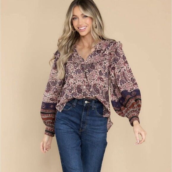 Cleobella Samara Paisley Organic Cotton Button Down Blouse Size XS - Picture 1 of 15